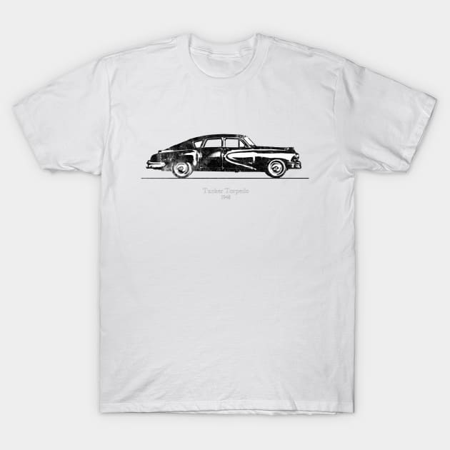 Tucker Torpedo 1948 - Black and White Watercolor T-Shirt by SPJE Illustration Photography